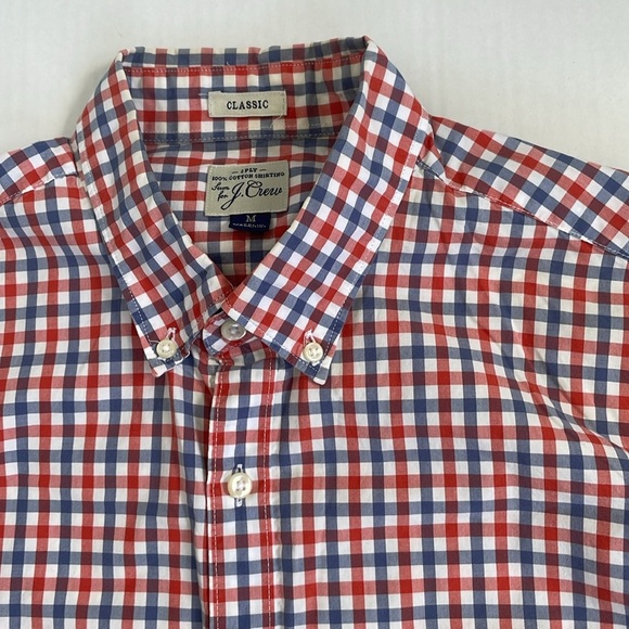 J. Crew Red and Blue Gingham Casual Button Down Shirt Medium 2 Ply 100% Cotton - Picture 12 of 15